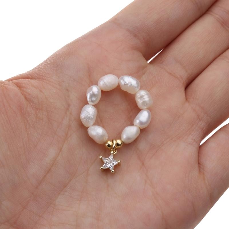 Multi-Beaded Heart Star Pearl Rings Natural Freshwater Pearl Geometric Rings for Women Minimalist Stacked Party Rings