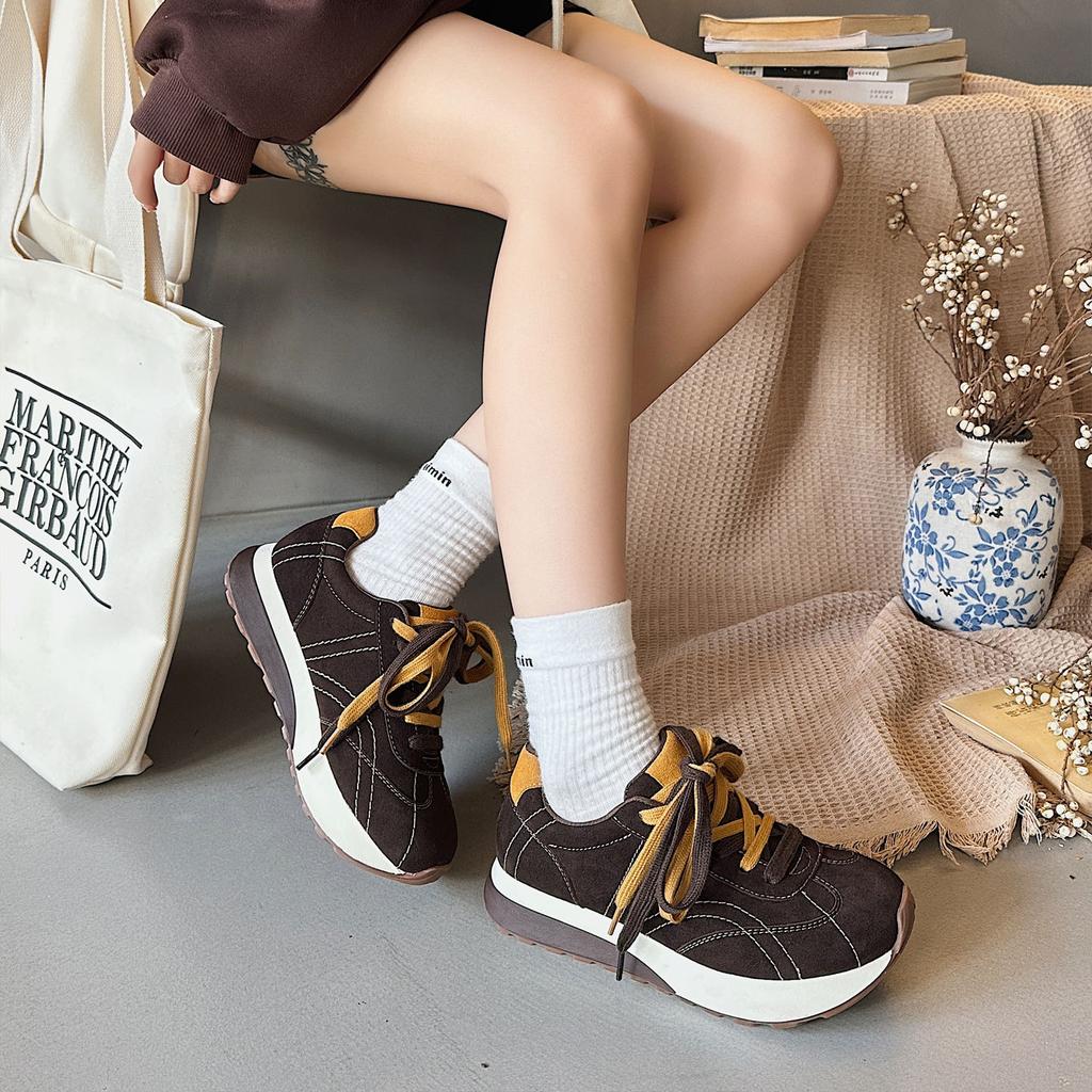 Leather retro German training shoes women's shoes new autumn versatile platform sports and leisure board shoes women's Forrest Gump shoes