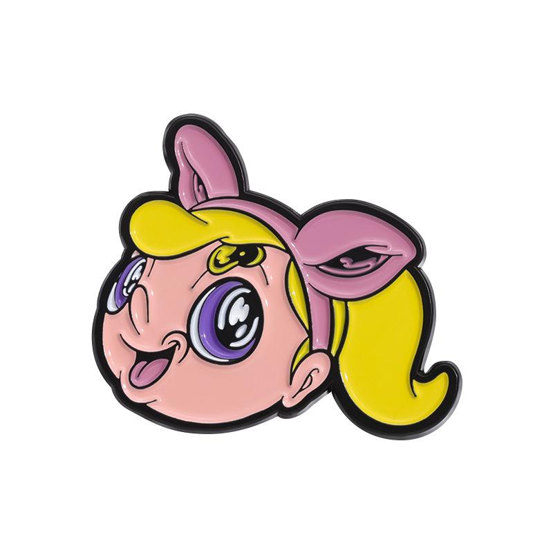 Character Delightful Anime Brooch In Alloy Material With Cute Bow And Lip Inspired Design