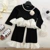 Korean Style Girls' Autumn 2026 Two-Piece Set: Long Sleeve Ruffle Top & Elastic Micro Flare Pants