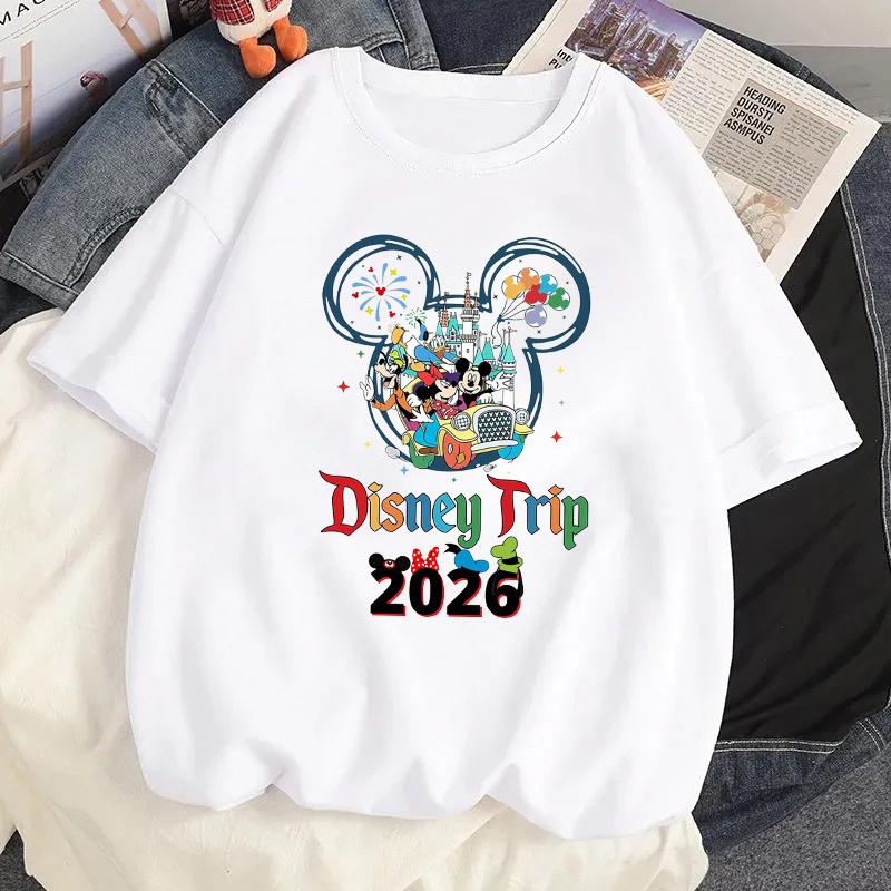 2026   Trip Mickey Minnie Mouse White TShirts Y2k Fashion Unisex Streetwear Casual Tops Cotton Casual Loose Short Sleeve