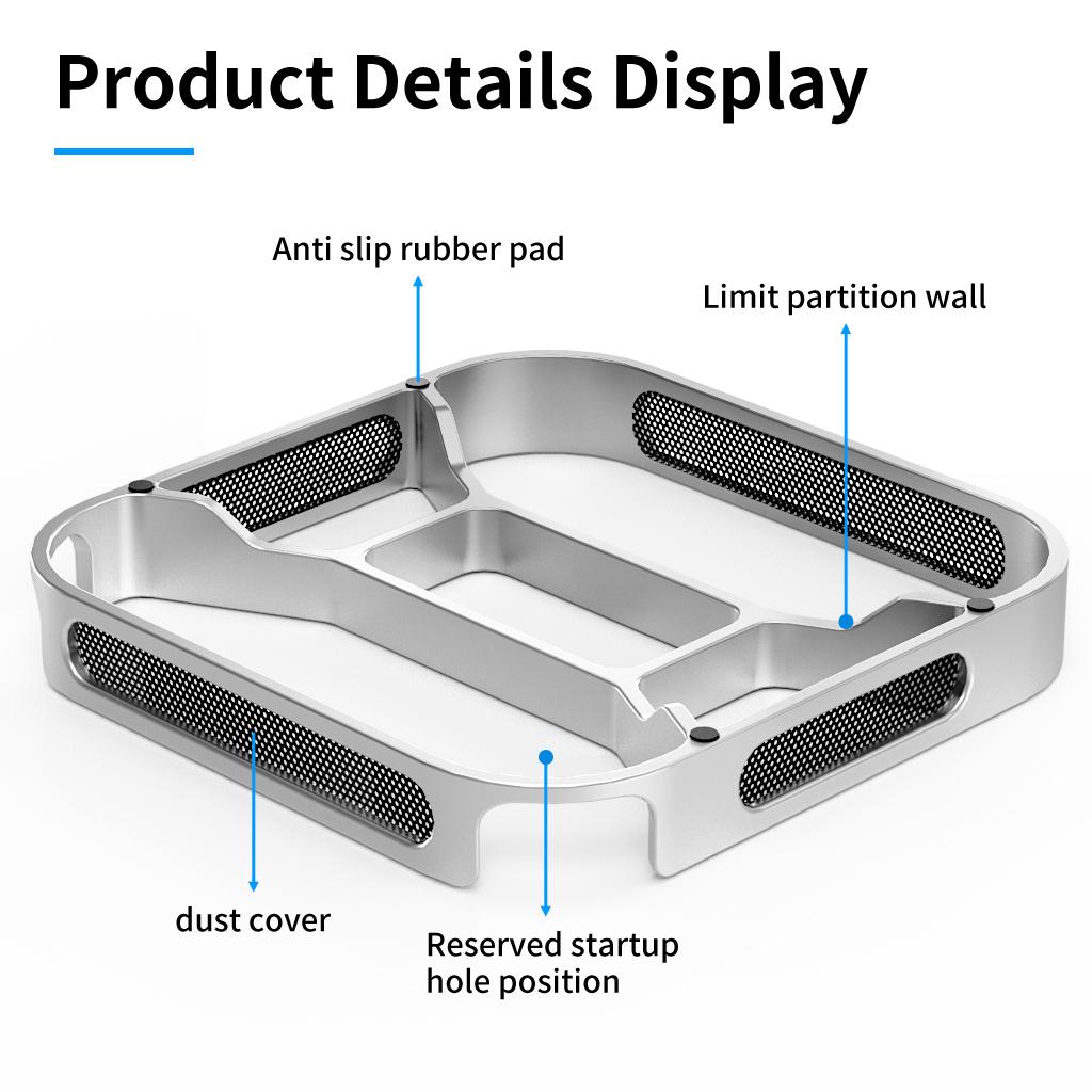 Stolní stojánek Zvýšení počítače Prachotěsná základna Chladicí držák z hliníkové slitiny Dok pro Mac mini M4/M4 Pro