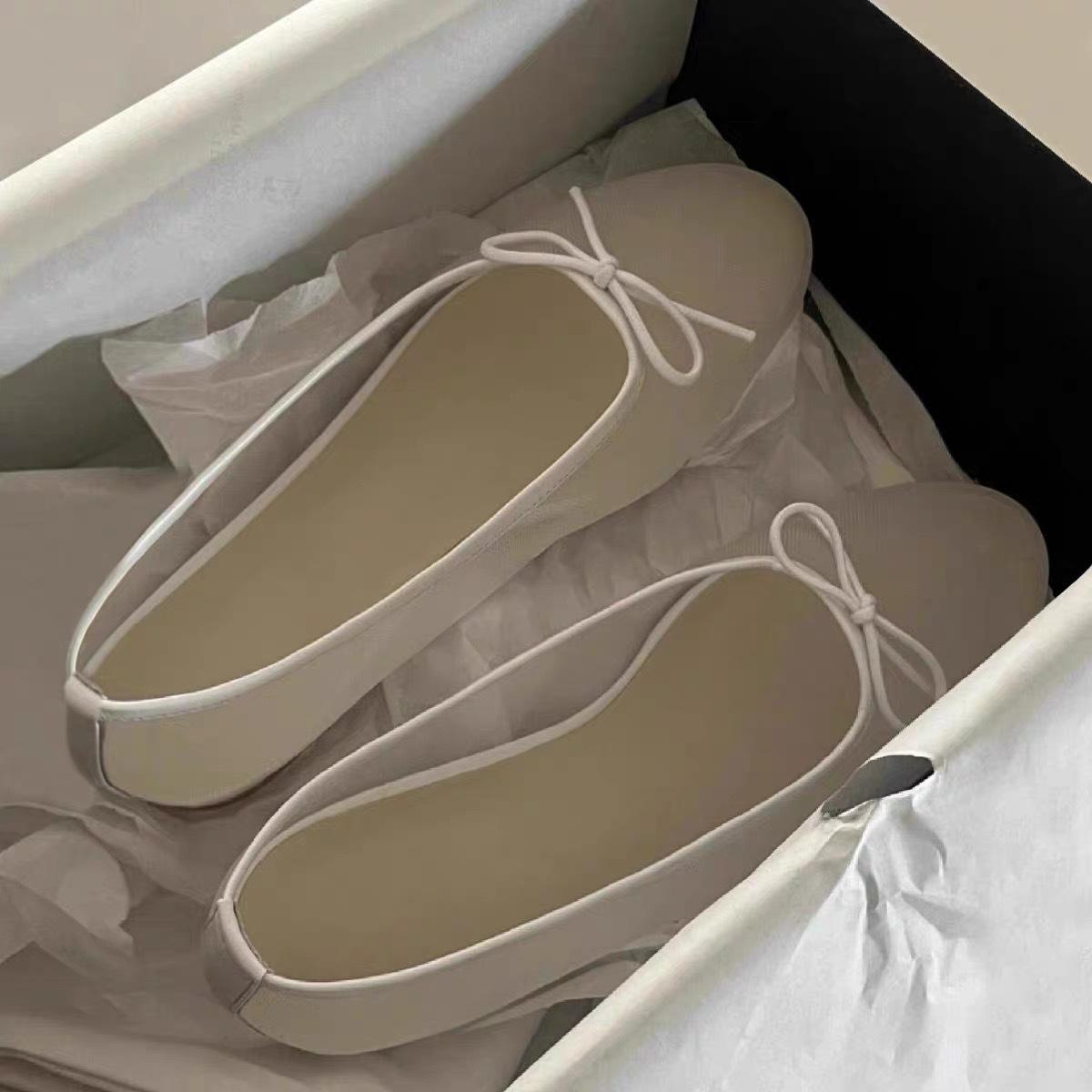 

Korean bow leather mesh sandals women s breathable sandals soft-soled ballet Mary Jane single shoes 40 чёрный