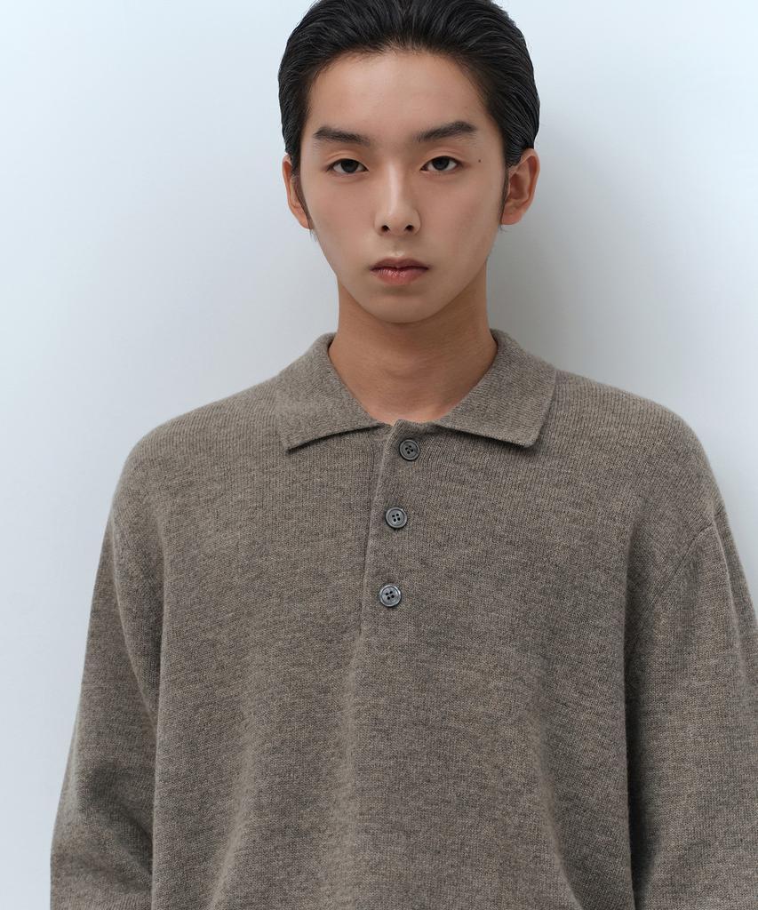 MUSINSA STANDARD [Victoria Wool] Minimal Collared Knit [Taupe]