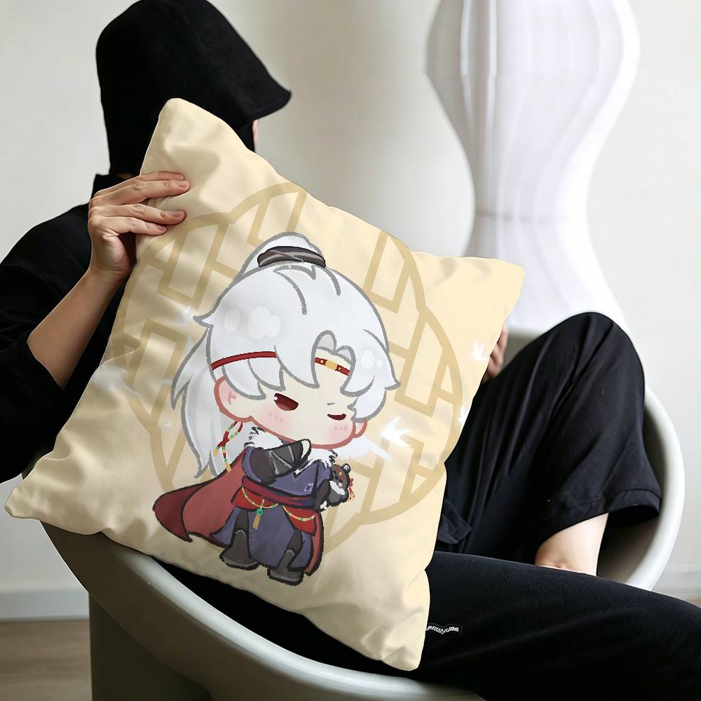cute Love and Deepspace Sylus chibi art Personalized picture text home decorative pillows Household Gifts 45x45cm
