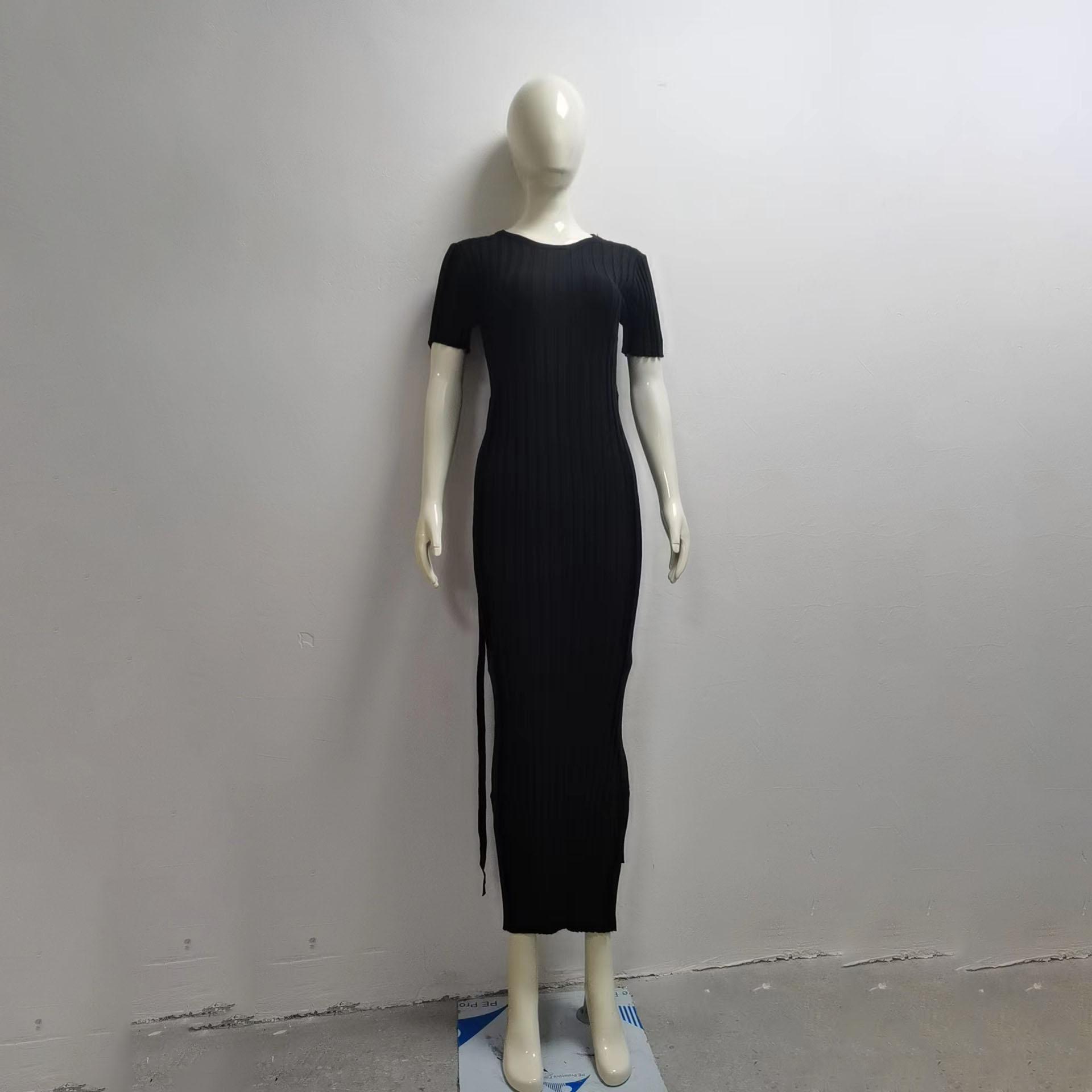 

Весенне-осеннее модное повседневное однотонное трикотажное платье с талией XS чёрный