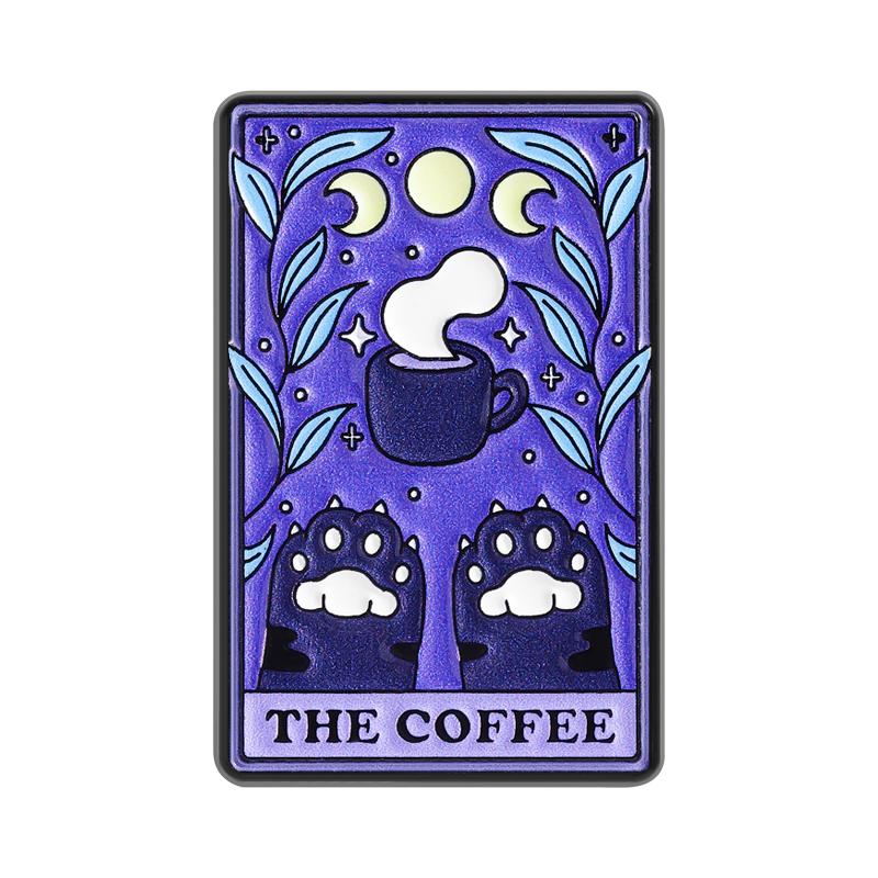 The Coffee Tarot Card UV Printing Pins Skeleton Cat Paw Moon Phase Brooches Badges Punk Jewelry Gift for Friends