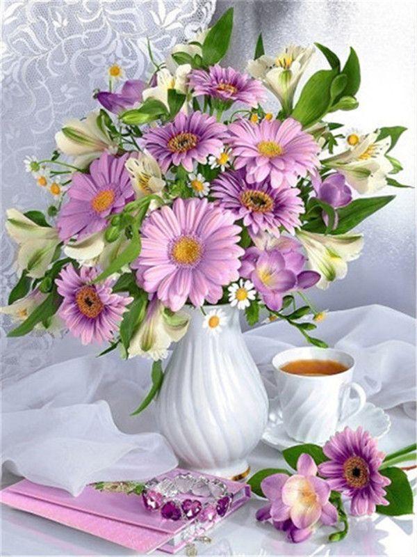 RUOPOTY DIY Frame Picture By Numbers Tower Wall Art On Canvas Acrylic Unique Gift Painting By Numbers Flower For Living Room