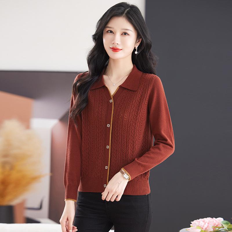 2025 Slim-Fit Cashmere Cardigan: Turn-Down Collar, Single-Breasted Jacquard Knitwear - Fashionable & Versatile Top