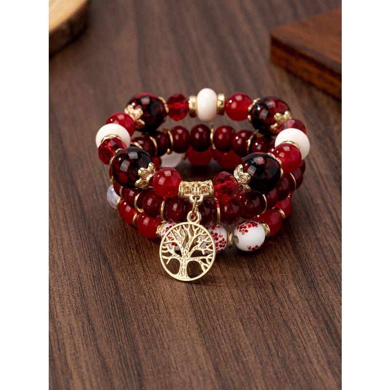 Hollow Tree of Life Bracelet Blue and white porcelain pattern glass bead pendant bracelet