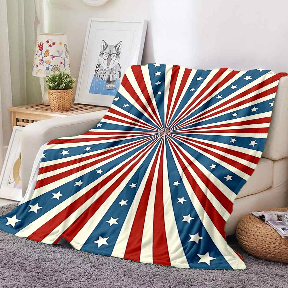 1pc Blue Red Stars Stripes Blanket, Lightweight Flannel Throw Blanket for Sofa, Bed, Travel, Camping, Living Room, Office, Couch030