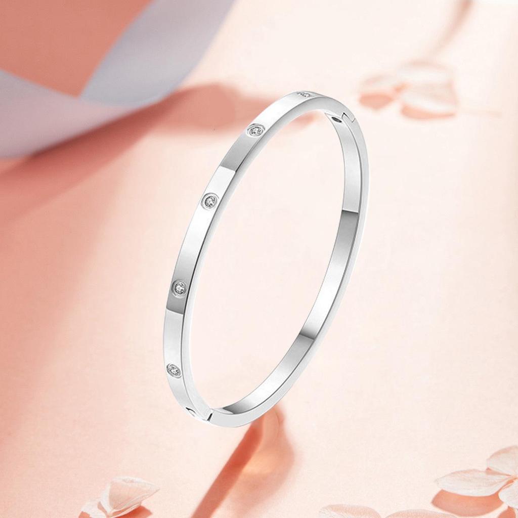 Rose Gold Bamboo Joint Titanium Steel Bangle - Luxurious, Non-fading, Diamond-studded, Waterproof Women's Bracelet.