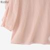 ZANZEA Womens Casual Ruffles Splice 3/4 Sleeve Summer Sheer Cover Up Blouse