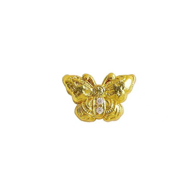 14K Gold-Filled Zirconia Bear Beads with Engraved Butterfly Crystal for DIY Jewelry.