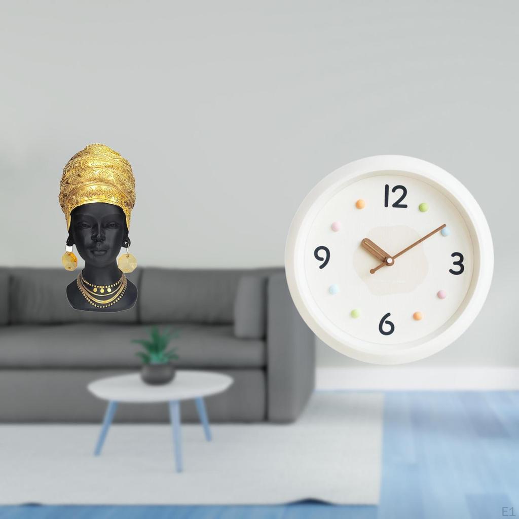 Elegant Resin Figurine Clock Centerpiece African Woman Sculpture with Modern Large Numerals Hanging