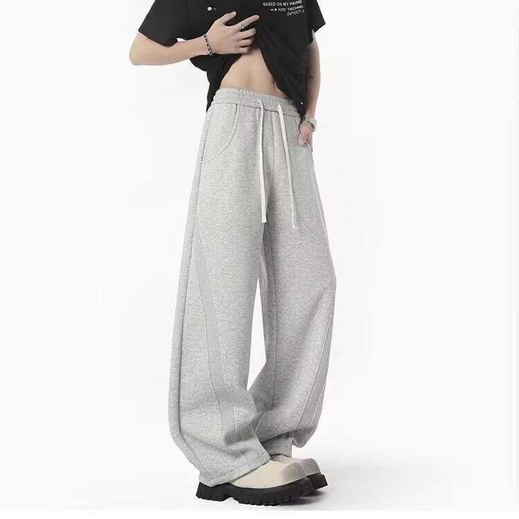 American Deconstruction Solid Color Scimitar Sweatpants Men's Autumn Diagonal Cut Solid Color Loose Straight Versatile Wide-leg Casual Sweatpants
