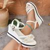 Women's Wide Width Roman Sandals, Pearl Embellished Platform Buckle Slides, Wholesale Summer Shoes for Women