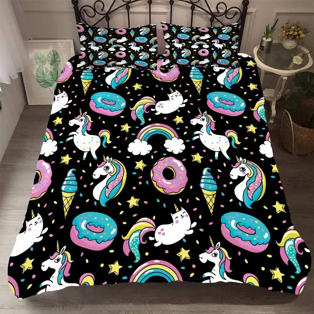 Digital Print Pink Unicorns Beding Set Princes Soft Duvet Cover Set Pilow Cover Flower Unicorn Carton Bed Linen Sets Ropa De Cama Tf85