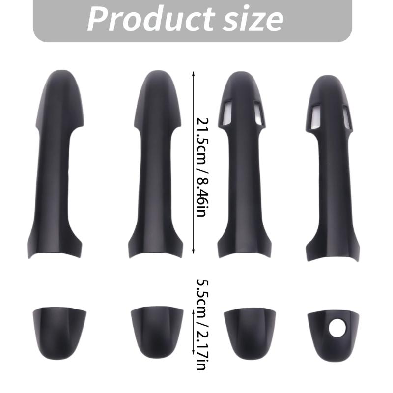 Exterior Door Handle Covers, Black Plastic Trim Set with Attached Adhesive Strips and Separate Sections for Different Handle Positions
