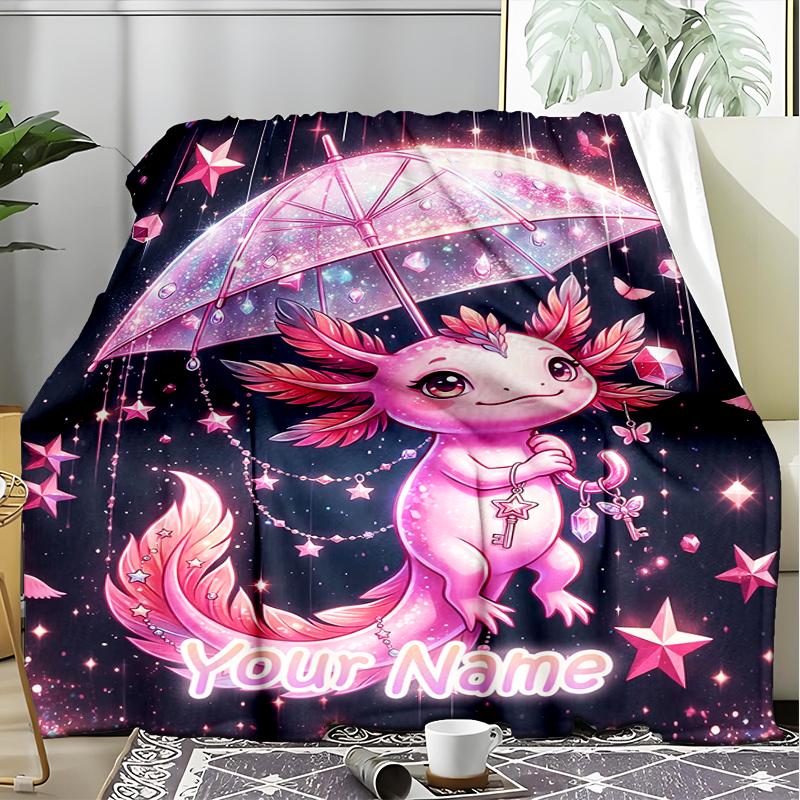 1PC Custom Name Fantasy Axolotl Umbrella Flannel Blanket Versatile,all-season Throw Suitable for the Living Room,bedroom,camping,travel,and Gift