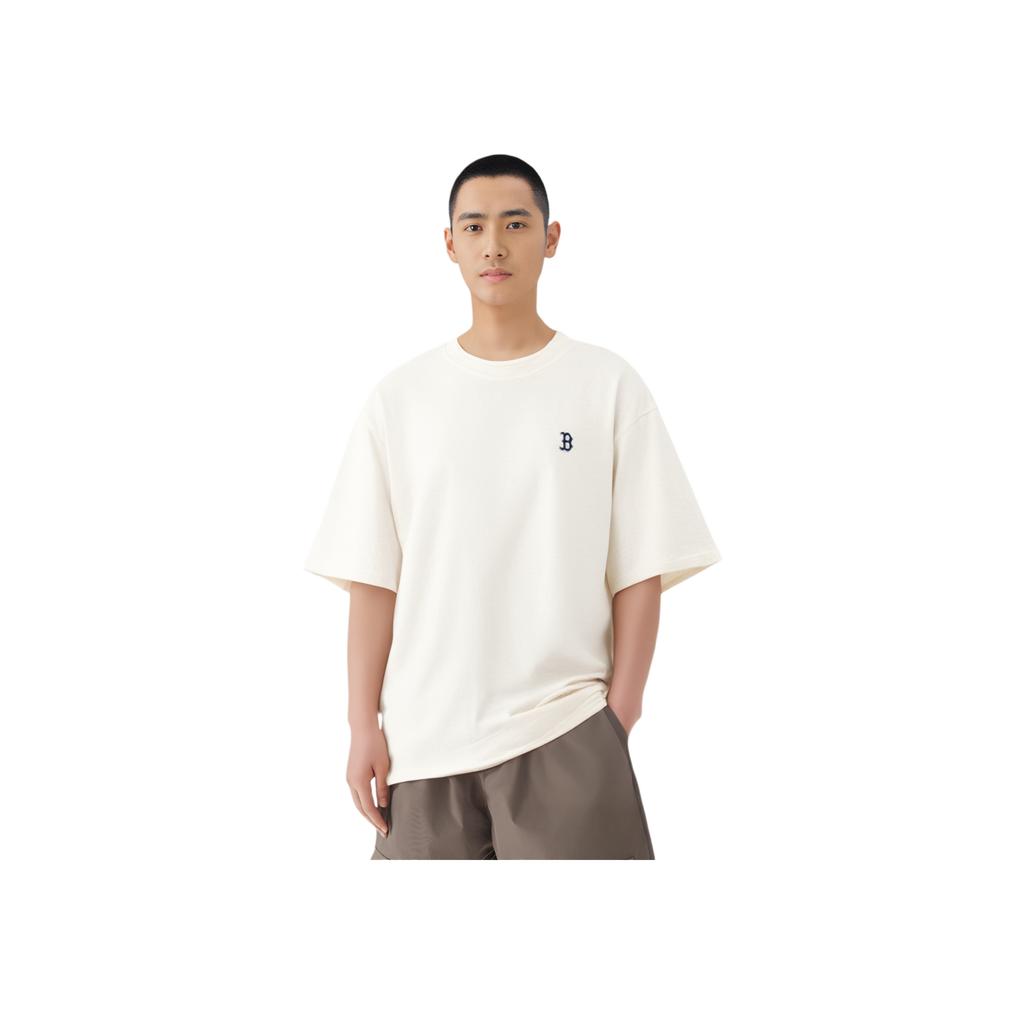 MLB Monogram Series Boston Red Sox Brand Logo Outdoor Casual Crew Neck Short Sleeve T-Shirt Men Tops Cream 3ARSM1343-43CRS