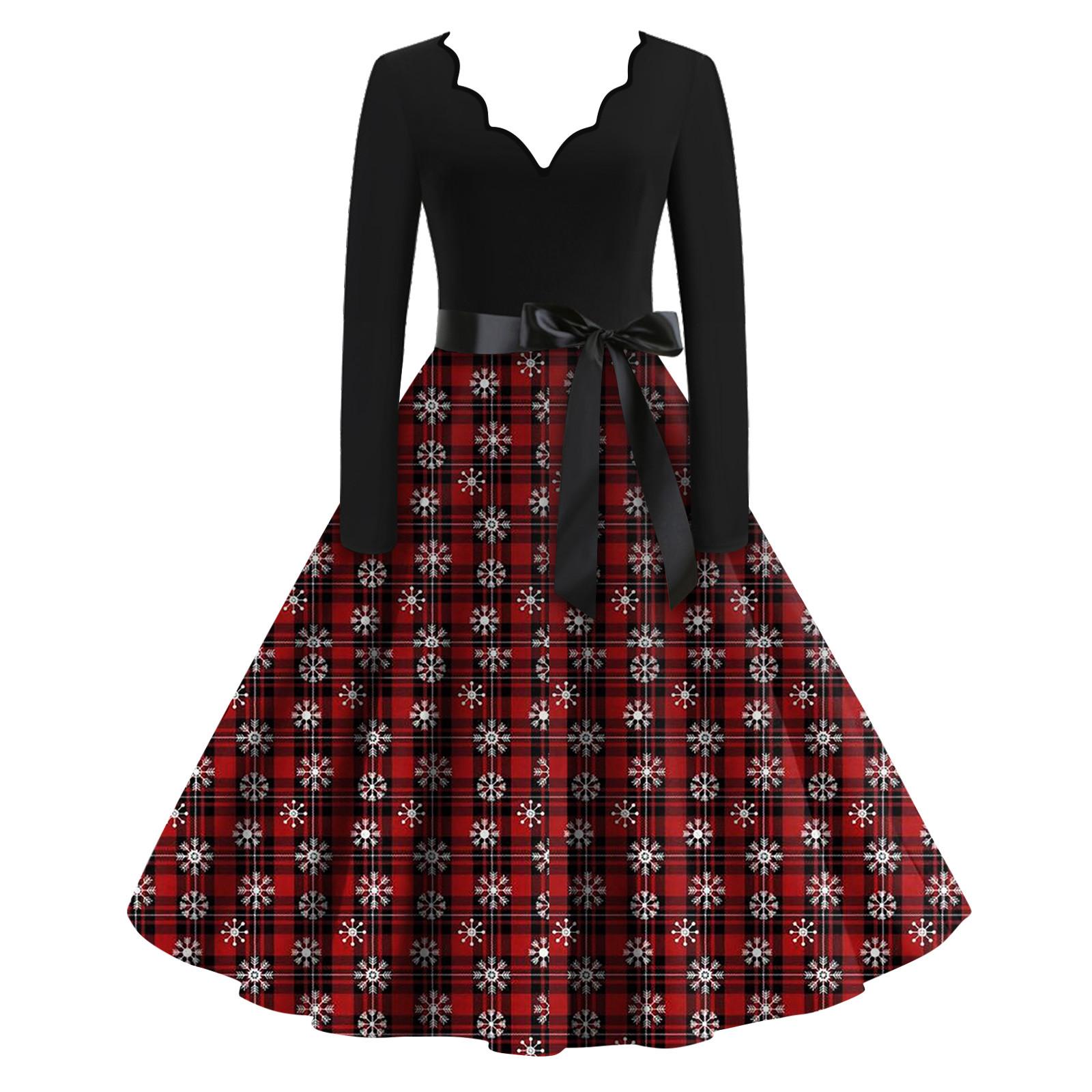 Женские модные повседневные тонкие рождественские платья с длинным рукавом с v-образным — фото 5