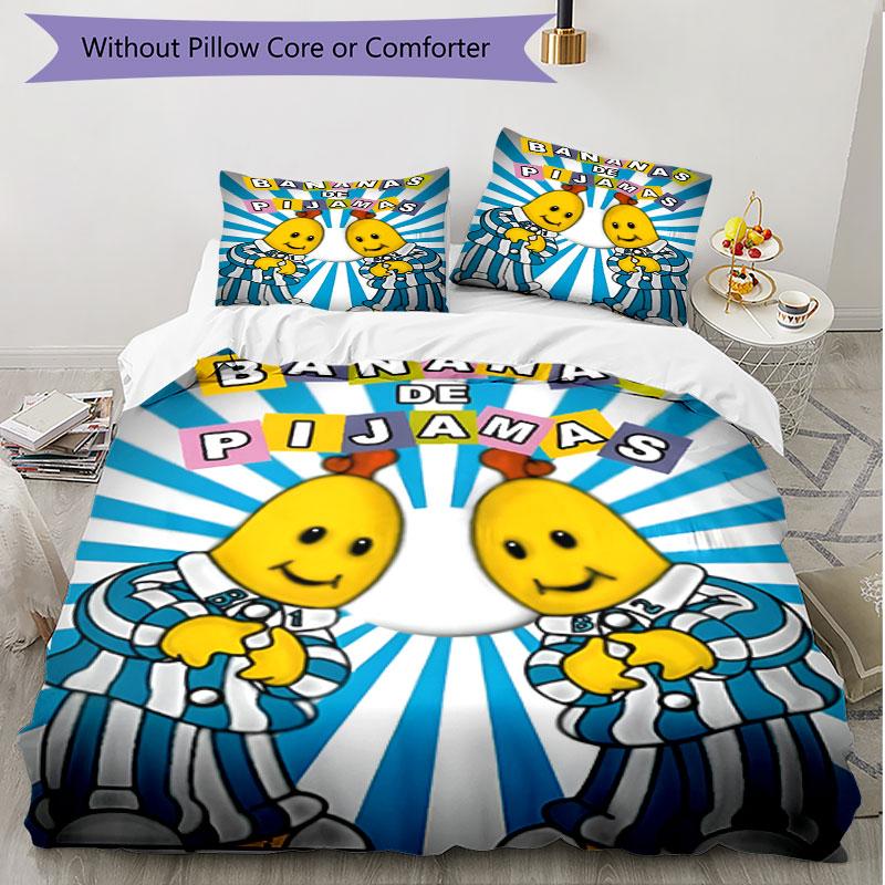 3-teiliges Bettbezug-Set (1 * Bettbezug + 2 * Kissenbezug, ohne Kern), Bananas in Pyjamas Aufdruck Weiches Ganzjahres-Bettwäscheset, Heim-Schlafzimmer-Dekoration Geschenk