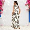 Women Plus Size Notch Neck Sleeveless Floral Printed A Line White Maxi Dress
