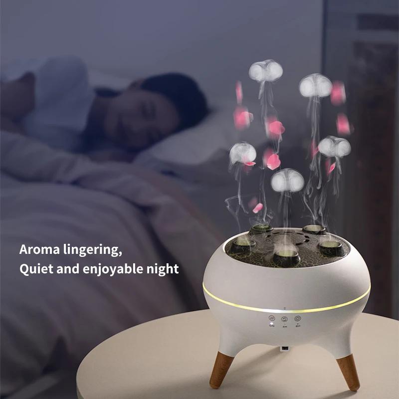 2026 Neuer Quallen-Aroma-Diffusor, Dynamischer Feuchtigkeitsspender mit Geräuschaufnahme und bunten Lichtern für Zuhause Mit 7 bunten Nachtlichtern