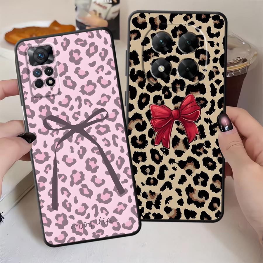 Creative Leopard Print Bow Phone Cover Case for Xiaomi Redmi Note 14 A1 12C 13C 14C A3 12 11 13 Pro Plus A4 A5 K80 9 8 7 10 A2
