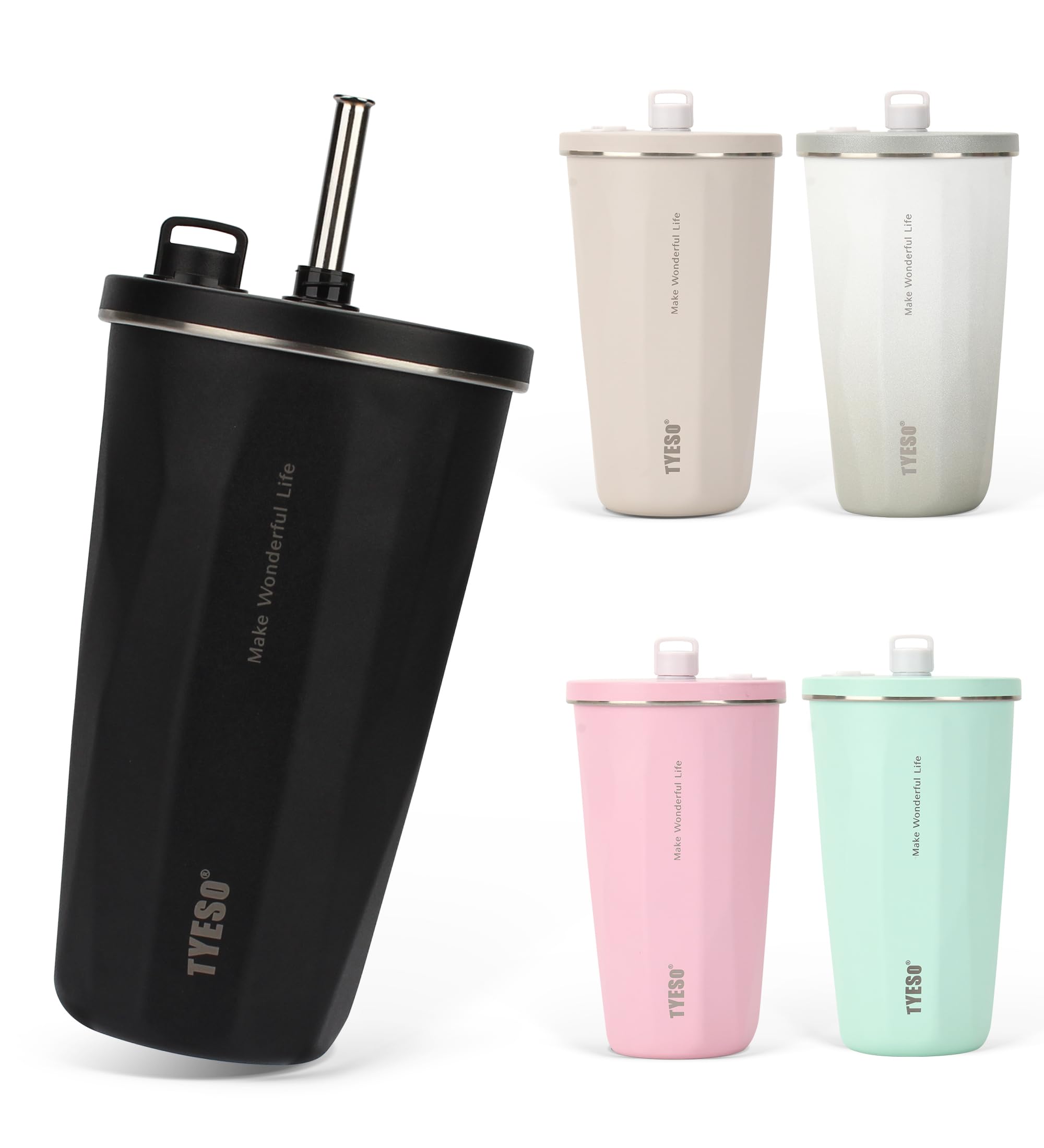 

on social TYESO Tumbler with stainless with vacuum keeps warm or easy to direct large 2025 upgraded version [Popular media] straw, 600ml, steel, lid,