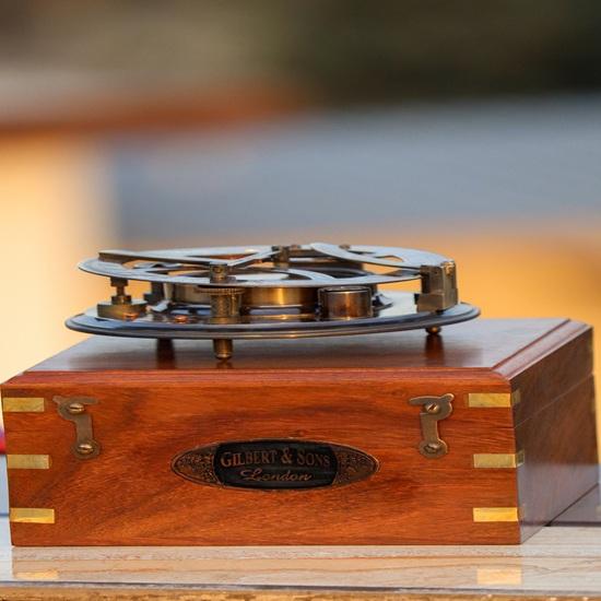 10.16 cm Custom Engraved Compass with Wooden Box, Gilbert Sons London Brass Sundial Compass, Anniversary Gift, Gift for him