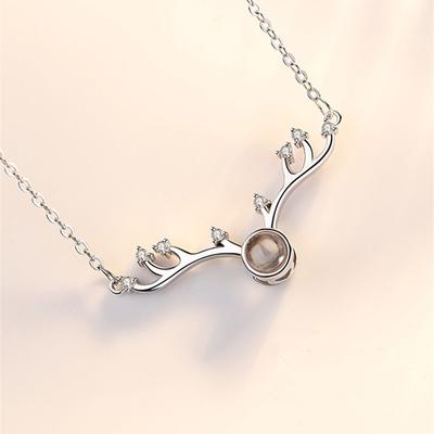 925 Silver Yilu You Antlers Necklace Projection I Love You Clavicle Chain Female Necklace