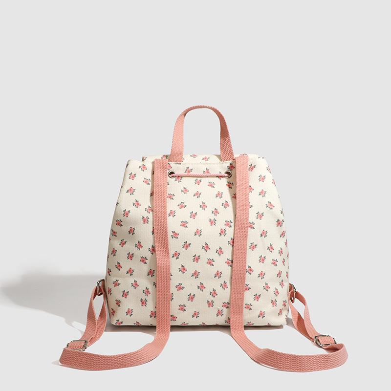 Floral Canvas Small Fresh Backpack Early Spring Large Capacity Campus College Student Small Schoolbag