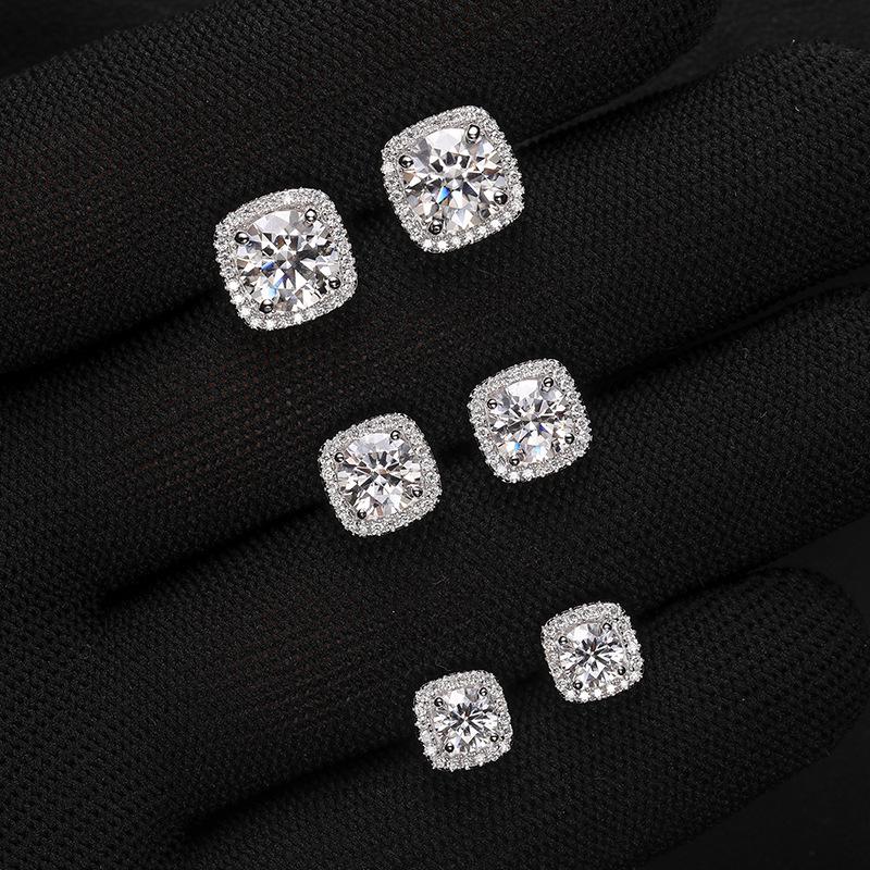S925 Sterling Silver Moissanite Square Stud Earrings - 50 Points to 2 Carats, Light Luxury High-End Design