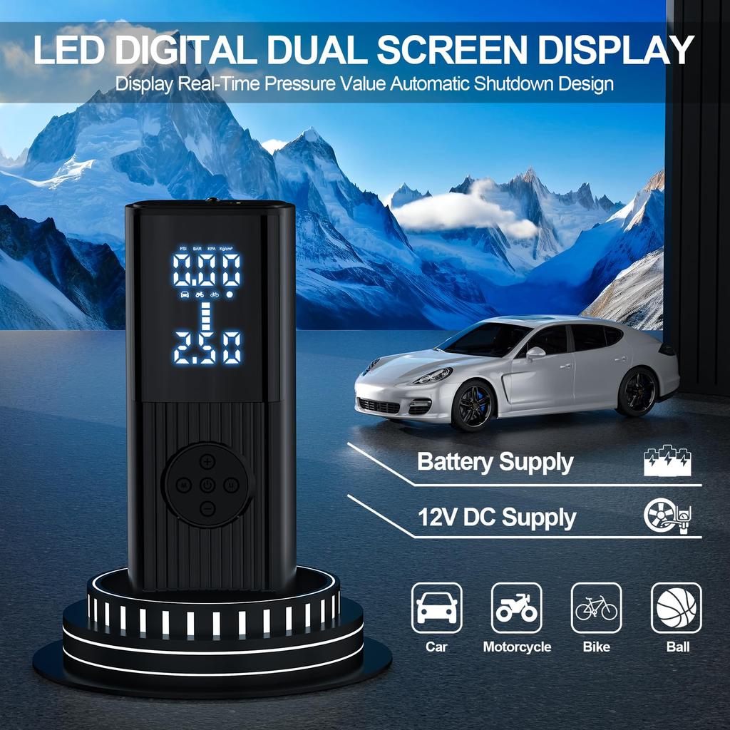 25000mAh Car Air Compressor Portable Tire Air Pump 150PSI LCD Digital Display Electric Airpump with Lamp for Balls Motorcycles