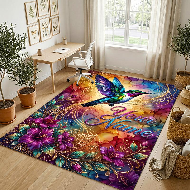 Honey Bee Honeycomb Theme Soft Crystal Velvet Rug Custom Name & Text Print Non Slip Floor Rug for Bedroom Living Room