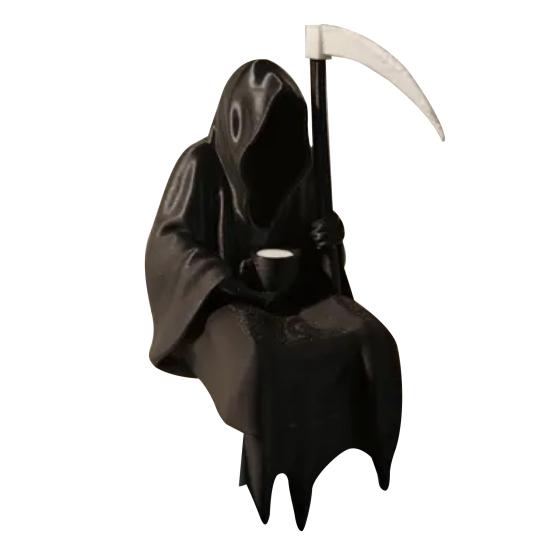 Sitting Grim Reaper Figurine Black Robe Man Ornament Gothic Faceless Man