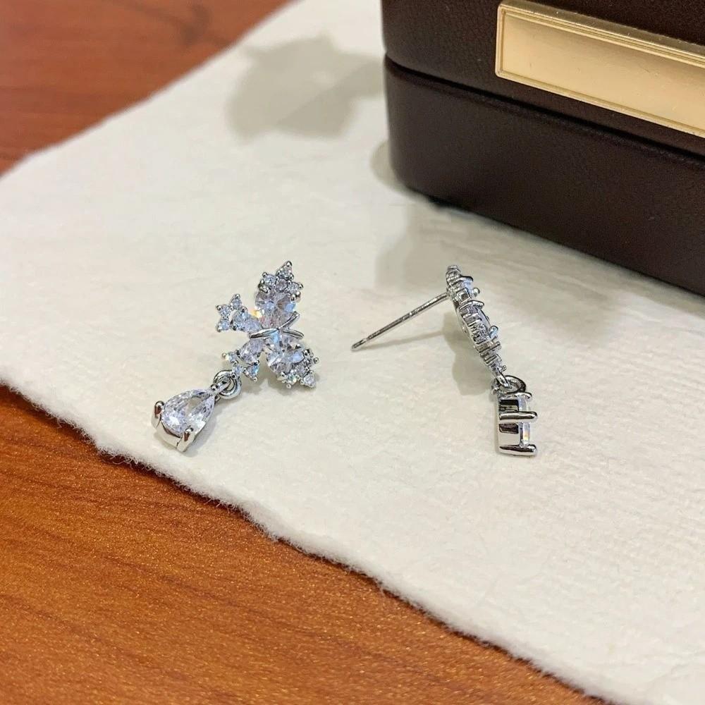 Crystal Butterfly Droplet Earrings Temperament Ladies' Ear Accessories Zircon Ear Stud  Girls