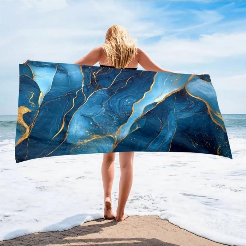 

1pc Microfiber Large Beach Towel - Quick-Dry, Lightweight, Absorbent, Oversized, Marble Design with Golden Accents, Perfect for W40*H60(CM)