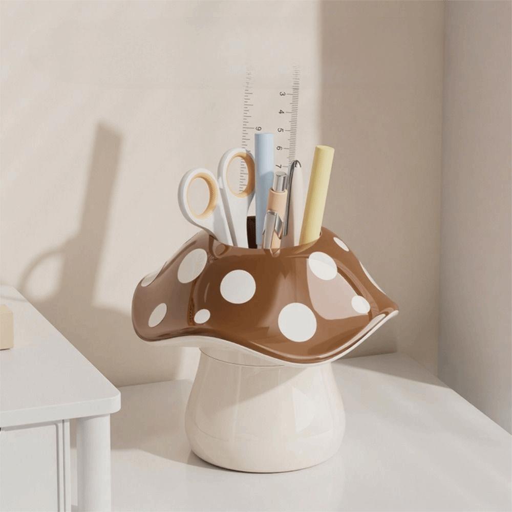 Multifunctional Design Mushroom Storage Box Polka Dot Pattern Pen Holder  Desk Stationery