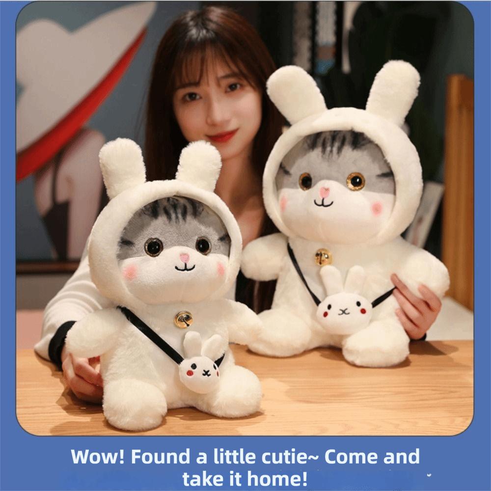 Kawaii Design Plush Doll Bell Feature Cat Plush Toy Cartoon Cat Doll Birthday Present