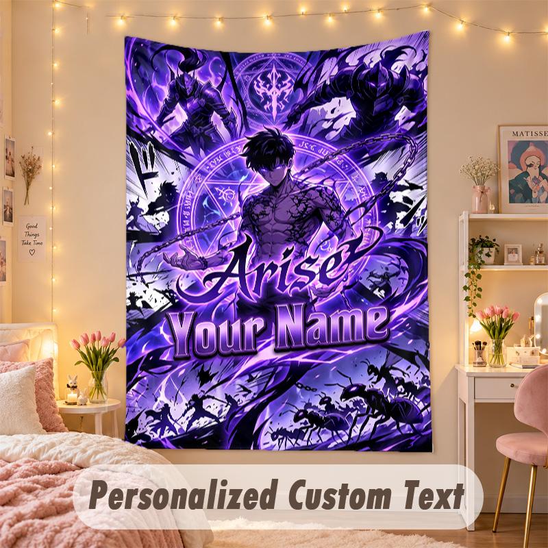Custom Personalized Tapestry,Solo Leveling Print Custom Name Text Wall Art Hanging for Bedroom