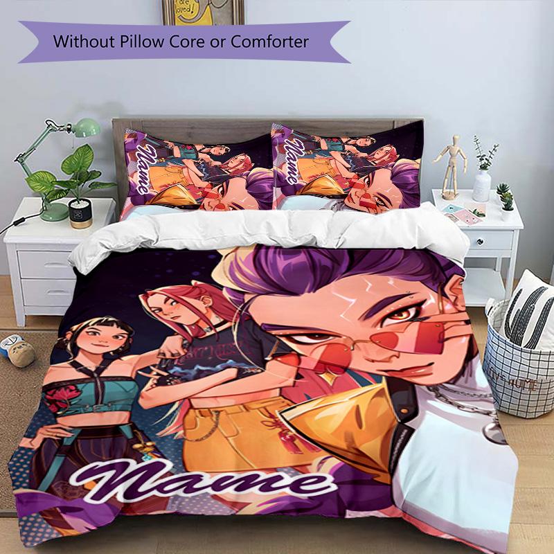 3pcs KPop Demon Hunters7 Cover Set - Personalized Name, HD Printed Bedding with 1 Cover and 2 Pillowcases - Perfect for Home Decor, Easy Care