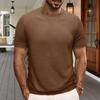 Summer Slim Fit Ribbed Elastic T-shirt Men Casual Knitted Round Neck Short Sleeves Pullover Solid Color Daily Tops Clothes