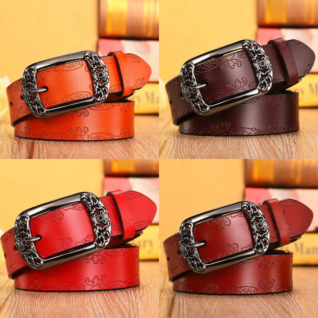 Pulaiteqi Vintage Leather Belt For Women With Round Buckle Elegant Two Layer Cowhide Accessory