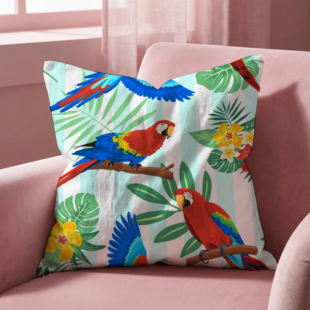 Parrots Flowers Palm Leaves Cushion Cover Multi-Scene Pillow Cover for Home & Car - Reversible, Soft & Durable for Daily Use