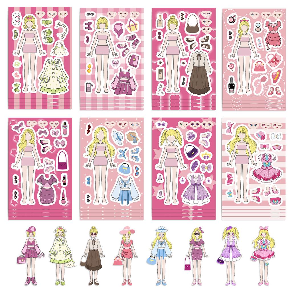 8/16 Pcs Girl's Wardrobe Puzzle Stickers, Make A Face Doodle Decals for Journals, Notebook, Phone Case, Desk, Guitar, Stationery