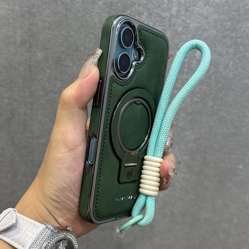 Obchodní kožené pouzdro s magnetickým držákem pro iPhone 16 Pro Max 15 Pro 14 13 12 Luxury Lanyard Shockproof for Magsafe Stand Phone Cover