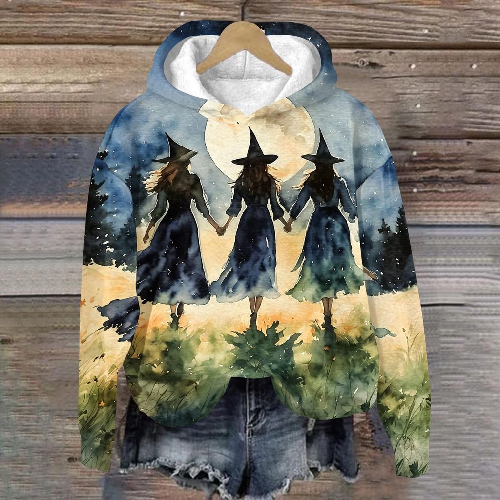 Women's Casual Long Sleeve Halloween Print Hoodie Pullover Sweatshirt